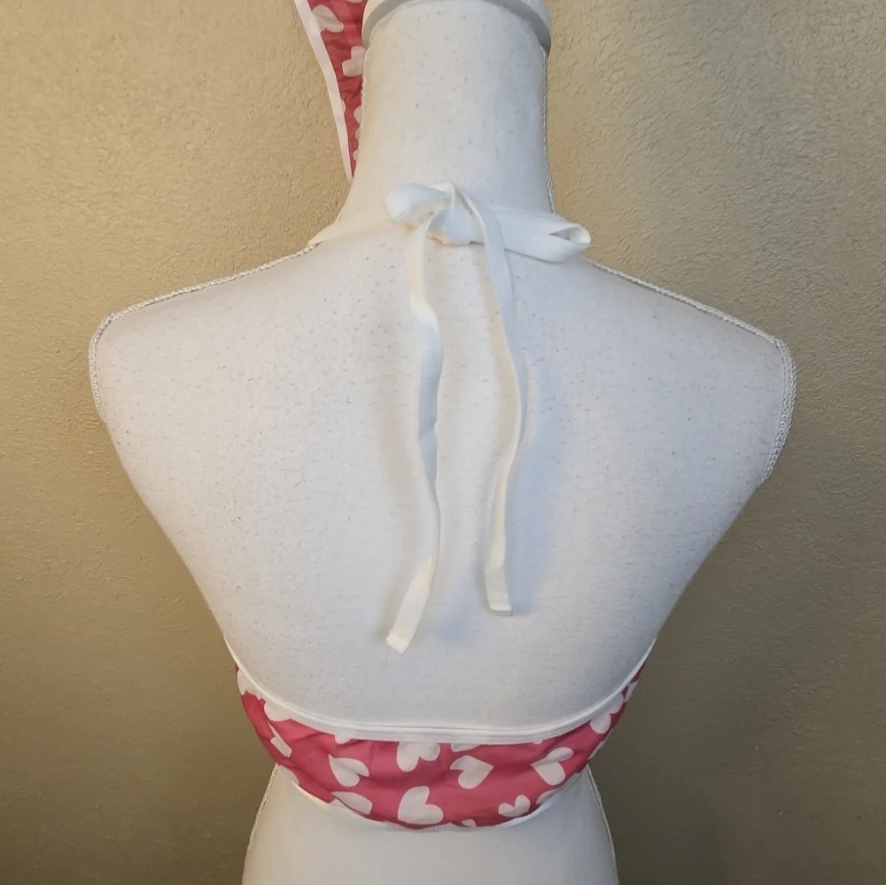 White Hearts On Pink Halter Bra Set 1XL (5520) - Picture 5 of 7